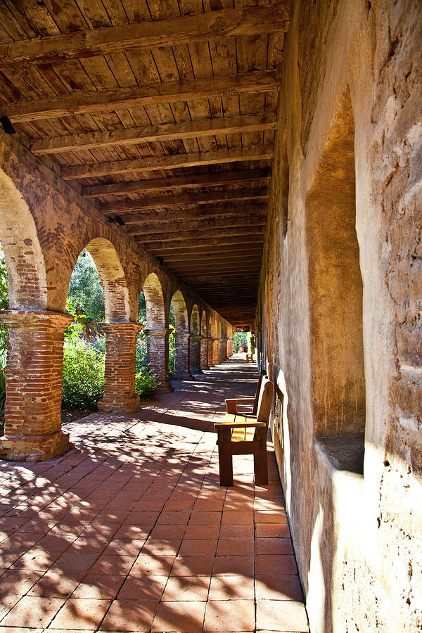 San Juan Capistrano California Mission Two Benches Photograph by Catherine Walters