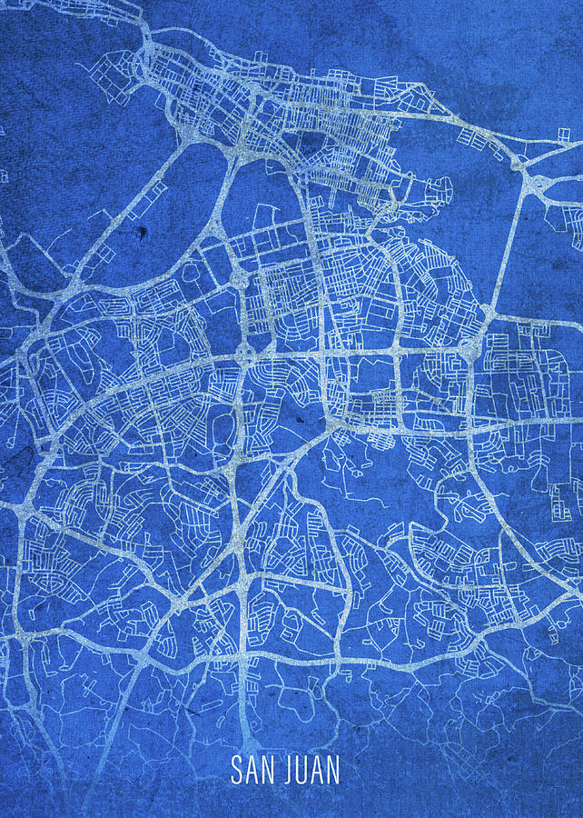 City Mixed Media - San Juan Puerto Rico City Street Map Blueprints by Design Turnpike