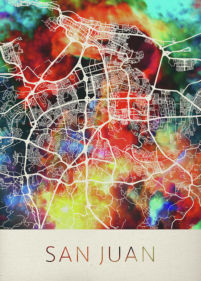 City Mixed Media - San Juan Puerto Rico Watercolor City Street Map by Design Turnpike