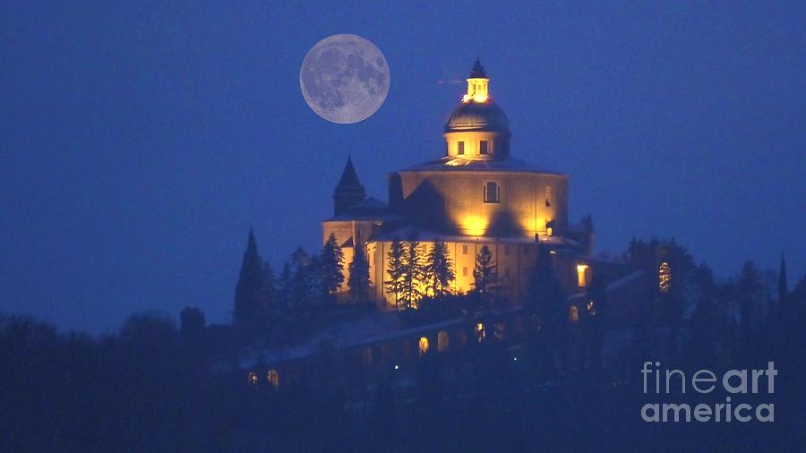 San Luca Church with red moon Photograph by Benny Marty