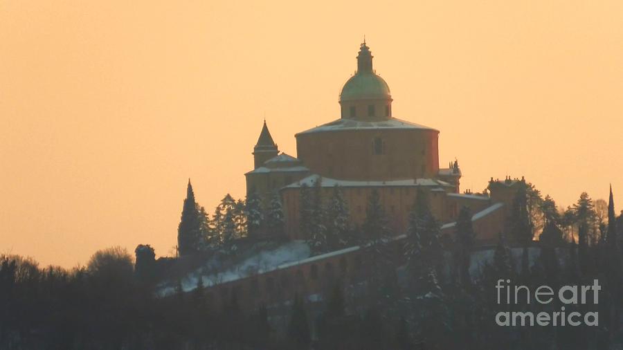 San Luca sunset with snow Photograph by Benny Marty