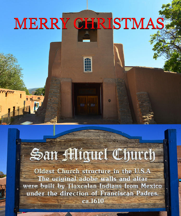 San Miguel Church 1610 custom Christmas card Photograph by David Lee Thompson