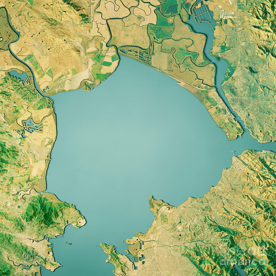 San Pablo Bay 3d Render Topographic Map Color Digital Art By Frank Ramspott Fine Art America 6322