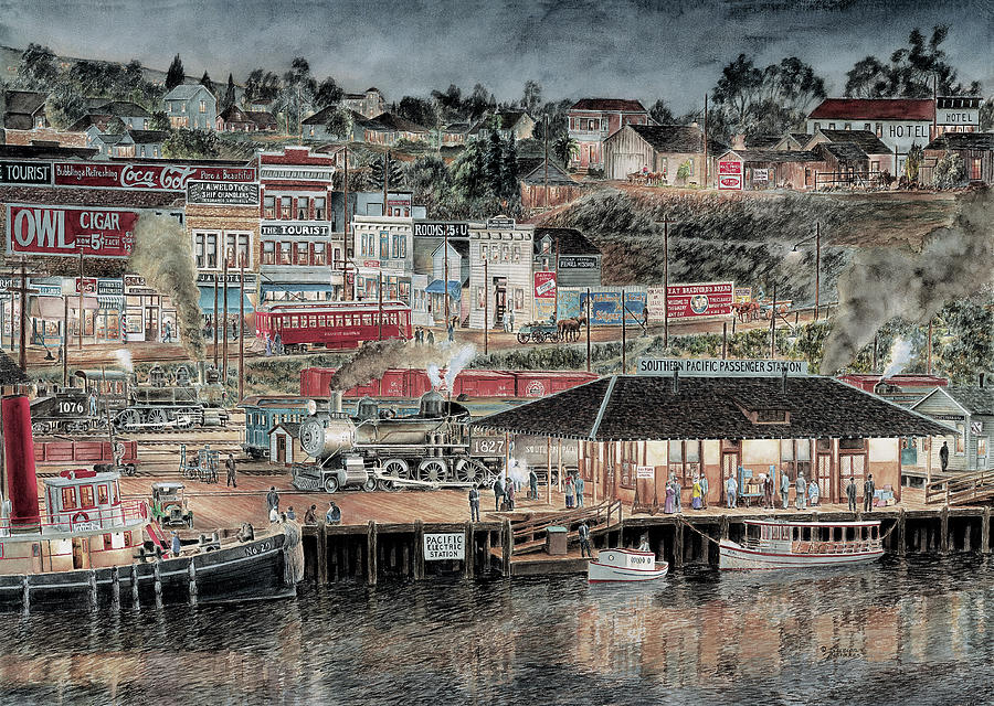 Vintage Painting - San Pedro By Starlight by Stanton Manolakas Vintage Painting - San Pedro By Starlight by Stanton Manolakas