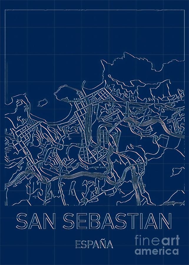 San Sebastian Blueprint City Map Digital Art by HELGE Art Gallery