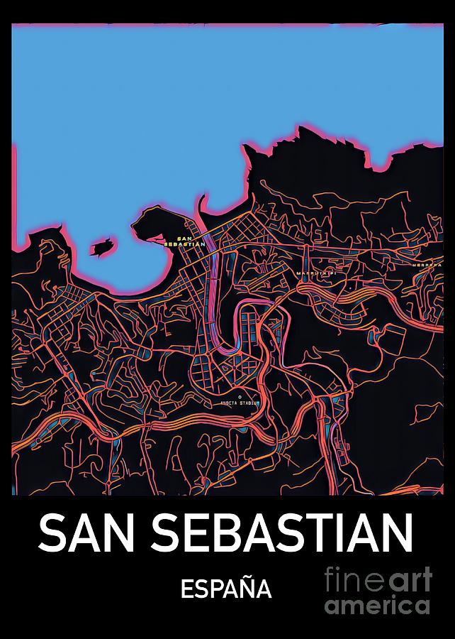 San Sebastian City Map Digital Art by HELGE Art Gallery