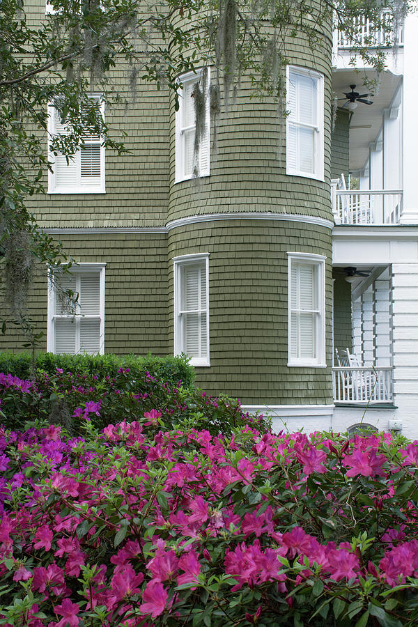 San Souci Cottage and Pink Azaleas on Jekyll Island Photograph by Bruce Gourley
