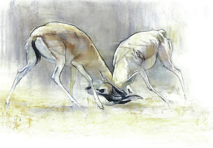 Sand Gazelles, 2009 Conte And Charcoal On Paper Painting by Mark Adlington