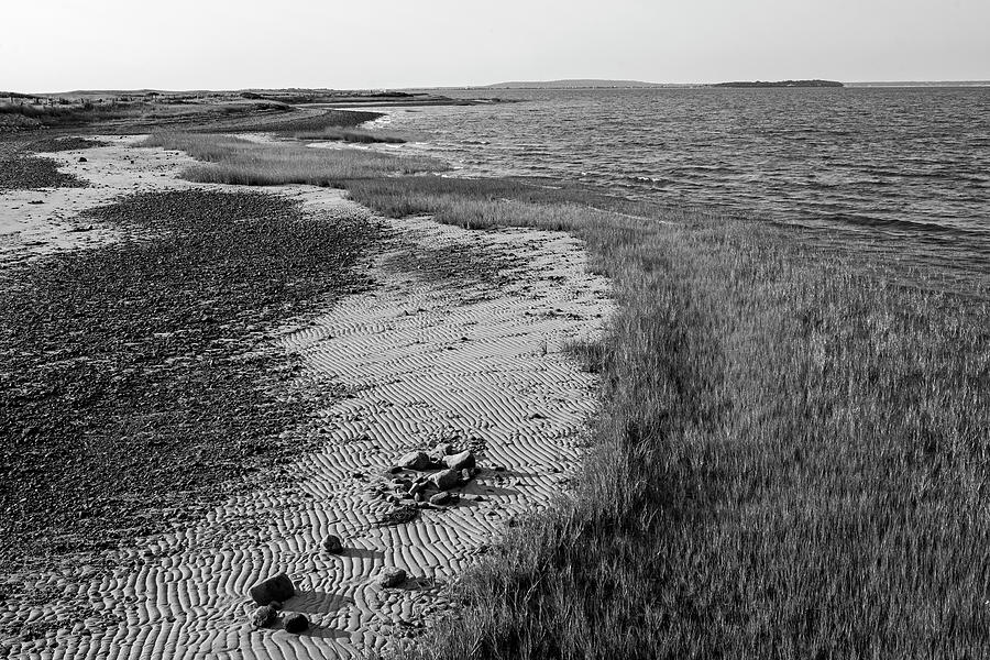 Sand Patterns in Duxbury Beach Duxbury MA Black and White Photograph by Toby McGuire