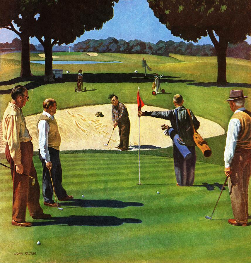 Flag Drawing - Sand Trap by John Falter