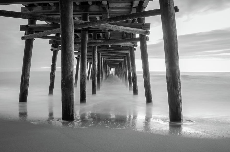 Virginia Beach Photograph - Sandbridge Pier in Black and White by Mike OShell