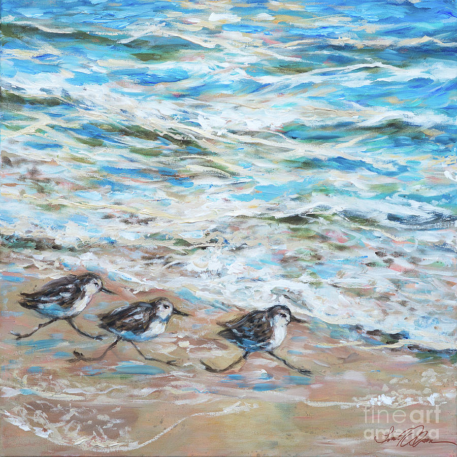 Sanderlings Running Painting by Linda Olsen