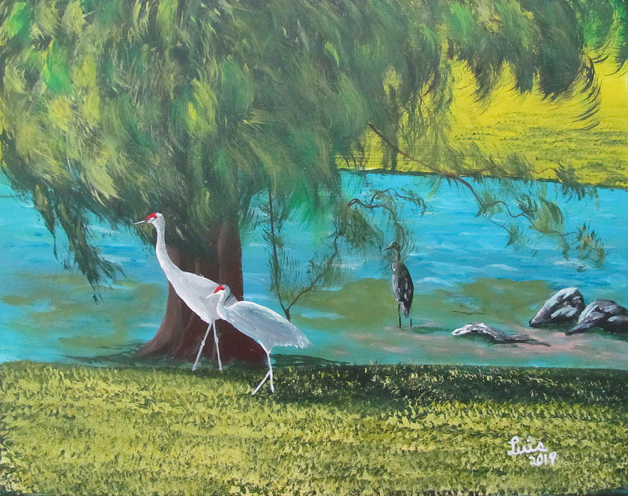 Sandhill Crane Birds Painting by Luis F Rodriguez