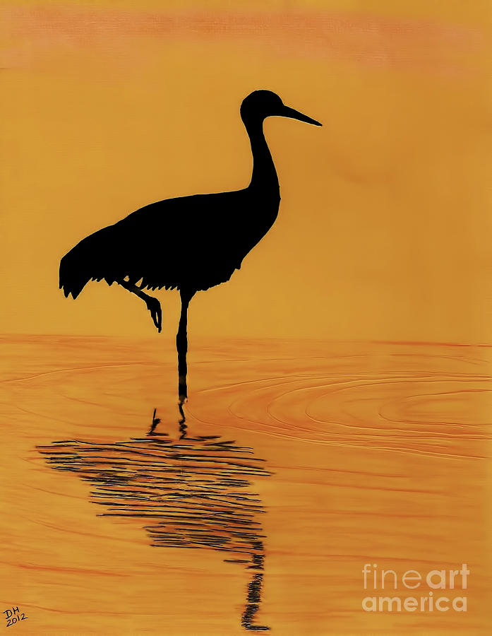 Crane Drawing - Sandhill - Crane - Sunset by D Hackett