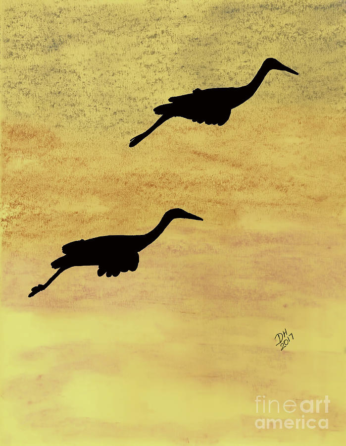 Sandhill Cranes In Flight Drawing by D Hackett