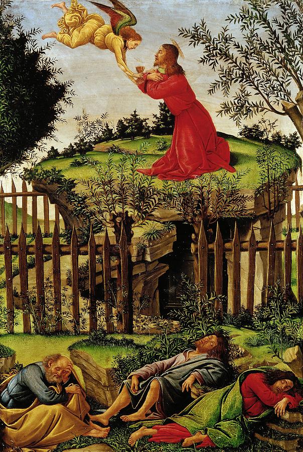 Sandro Botticelli / The Agony in the Garden, c. 1499, Tempera on wood, 53 x 35 cm. JESUS. Painting by Sandro Botticelli -1445-1510-
