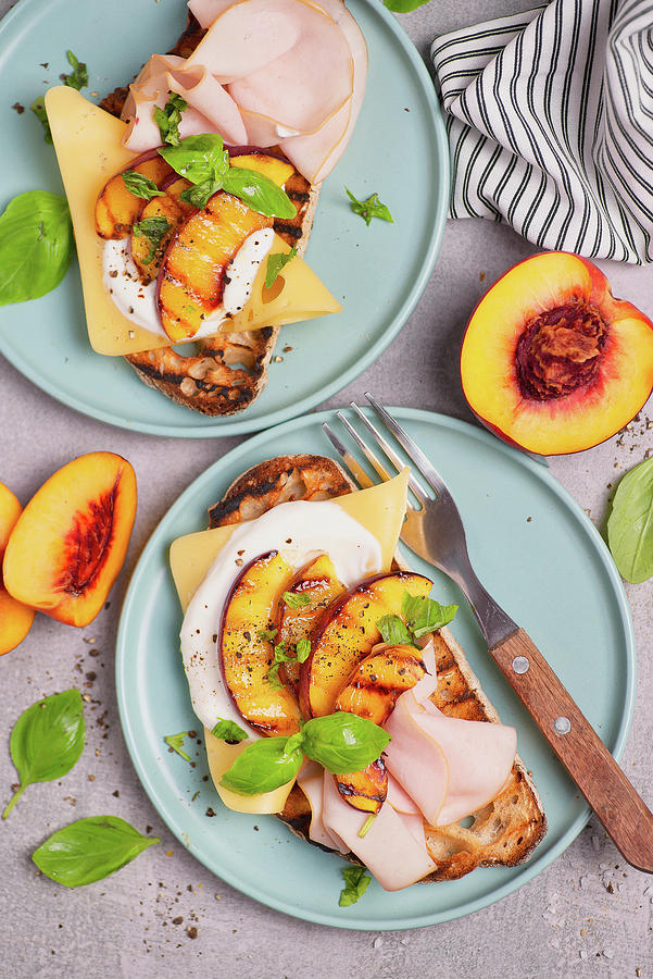 Sandwich With Grilled Peach And Ham Photograph by Karolina Polkowska