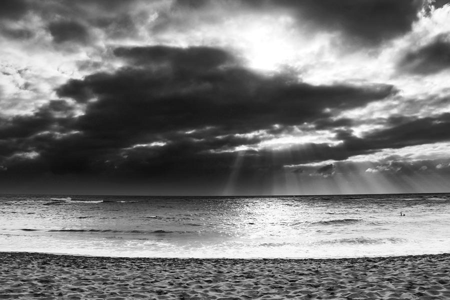 Sandy Beach With Cloudy Sky In Black And White Photograph by Tim LA ...