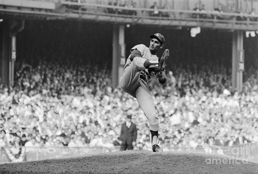 Sandy Koufax Throwing A Pitch by Bettmann