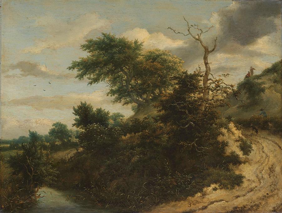 Sandy Track in the Dunes. Sand path in the dunes. Painting by Jacob Isaacksz van Ruisdael -1628-1682-