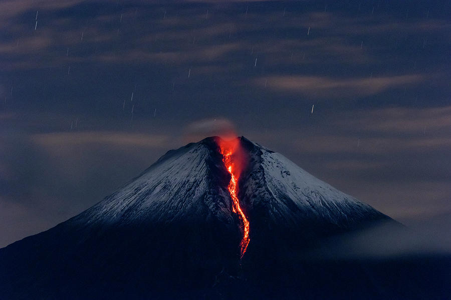 Sangay Volcano Erupting At Night, Morona Santiago, Ecuador Photograph ...