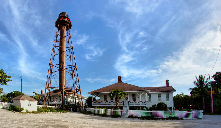 Sanibel Light House Tower And Lighthouse Keeper Home Photograph