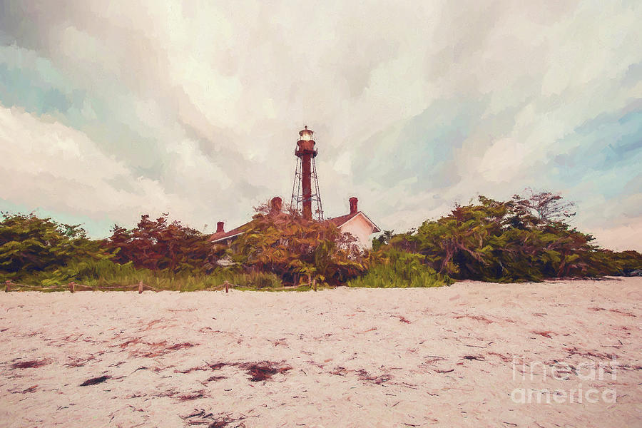 Sanibel Lighthouse - digital painting Photograph by Scott Pellegrin