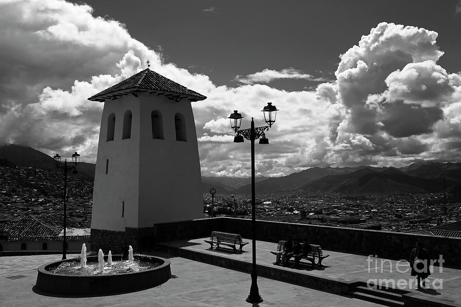 Santa Ana Church Tower in Monochrome Cusco Peru Photograph by James Brunker