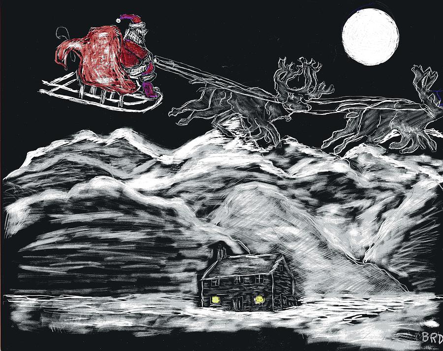 Santa and Full Moon Drawing by Branwen Drew