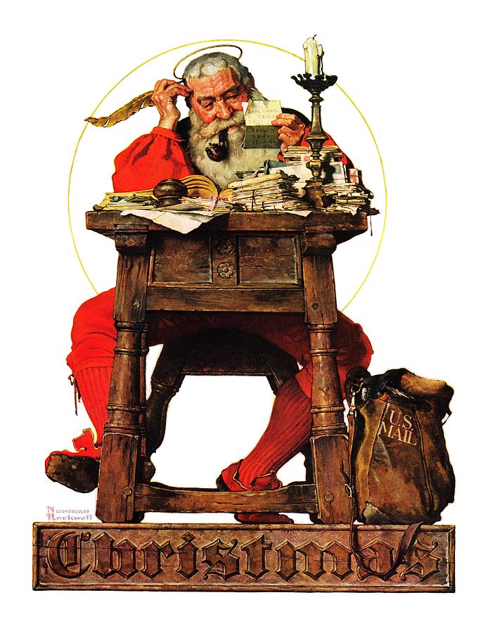 Santa At His Desk Painting by Norman Rockwell
