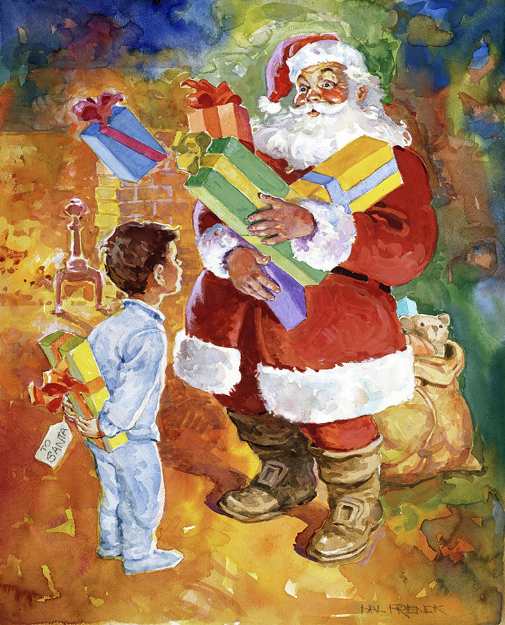 Santa Bearing Gifts Painting by Hal Frenck