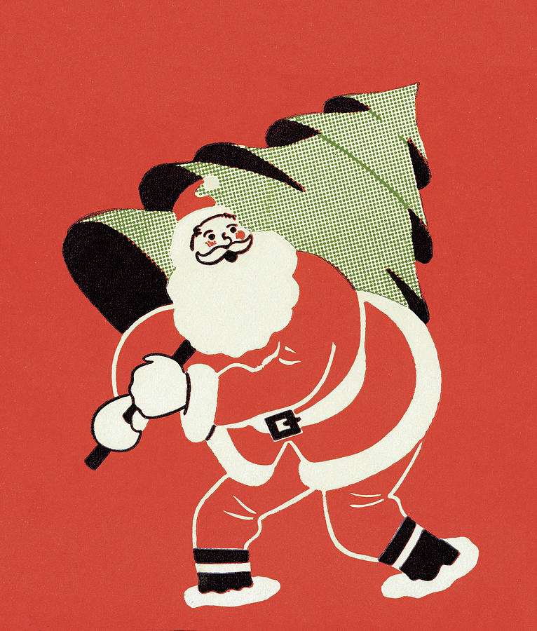 Christmas Drawing - Santa Carrying Tree by CSA Images