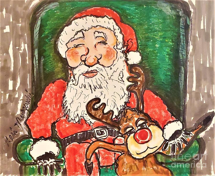 Santa Claus And Rudolph The Red Nosed Reindeer Mixed Media