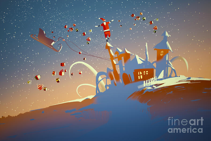 Gift Digital Art - Santa Claus Balancing On Fantasy by Tithi Luadthong