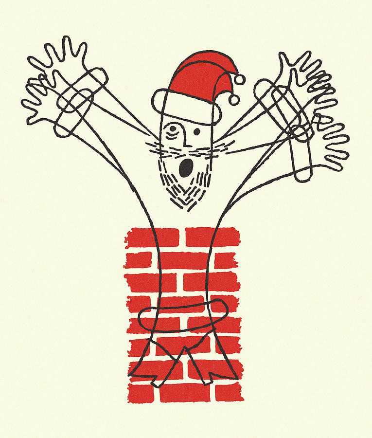 Christmas Drawing - Santa Claus in a Chimney by CSA Images