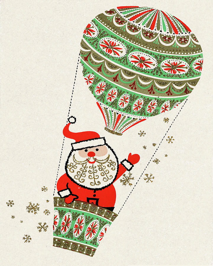 Christmas Drawing - Santa Claus in a Hot Air Balloon by CSA Images