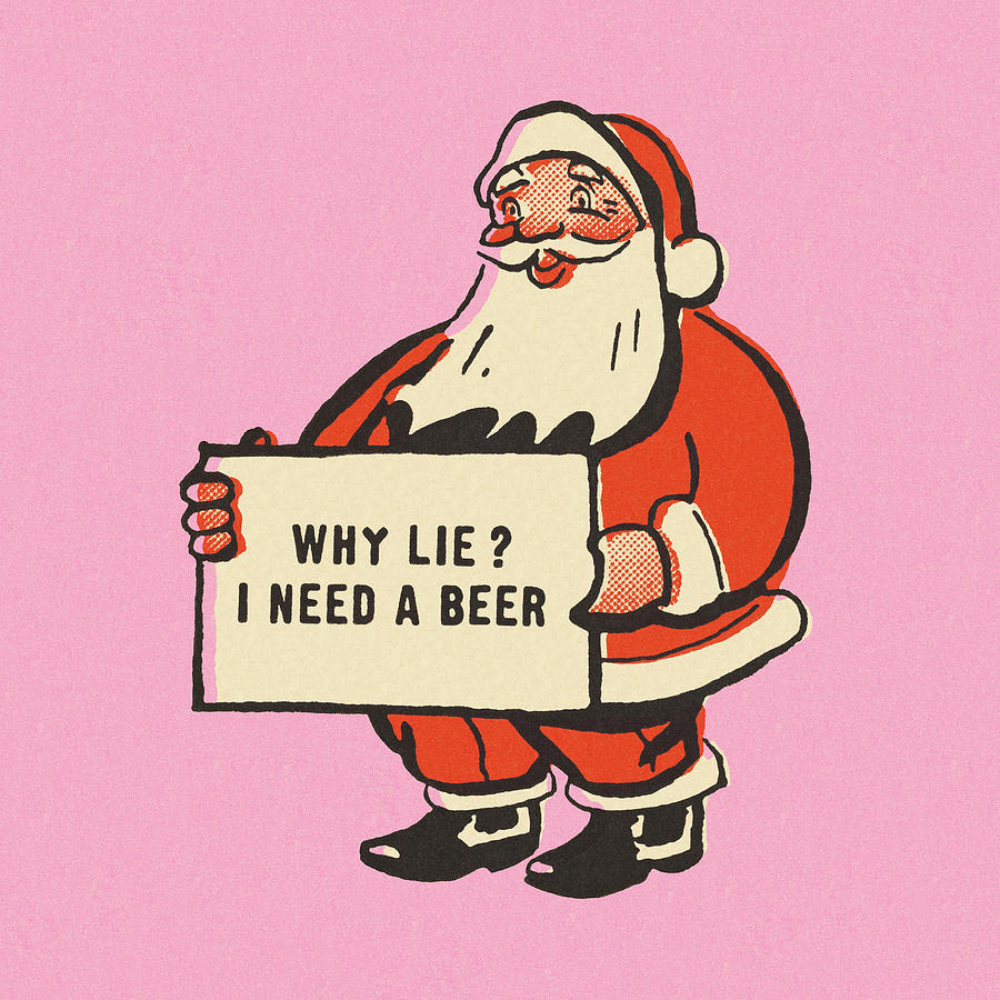 Beer Drawing - Santa Claus in Need of a Beer by CSA Images