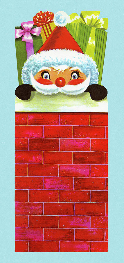 Christmas Drawing - Santa Claus in the Chimney by CSA Images