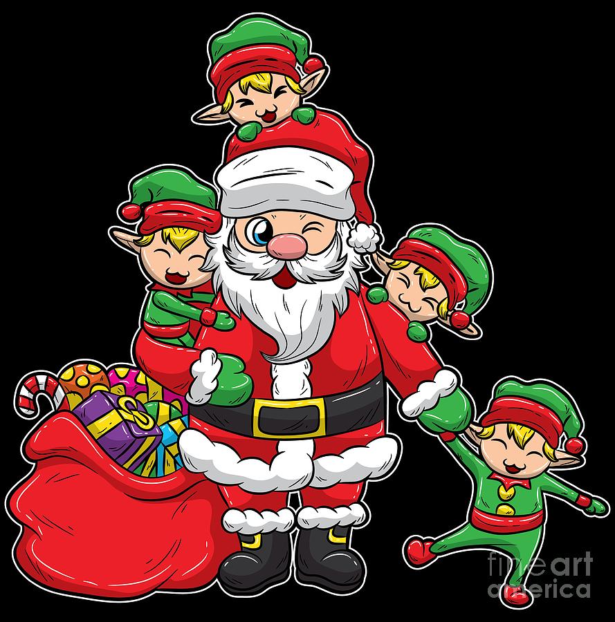 Santa Claus Digital Art - Santa Claus with Elves Christmas Illustration by Mister Tee