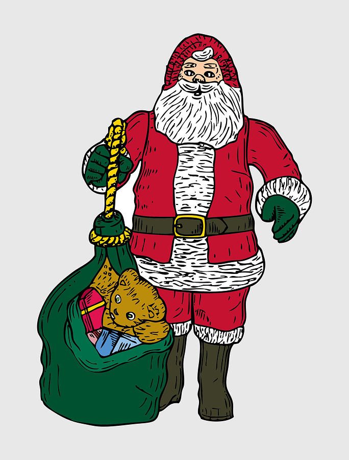 Santa Claus With Sack of Toys Greeting Card Mixed Media by Movie Poster Prints