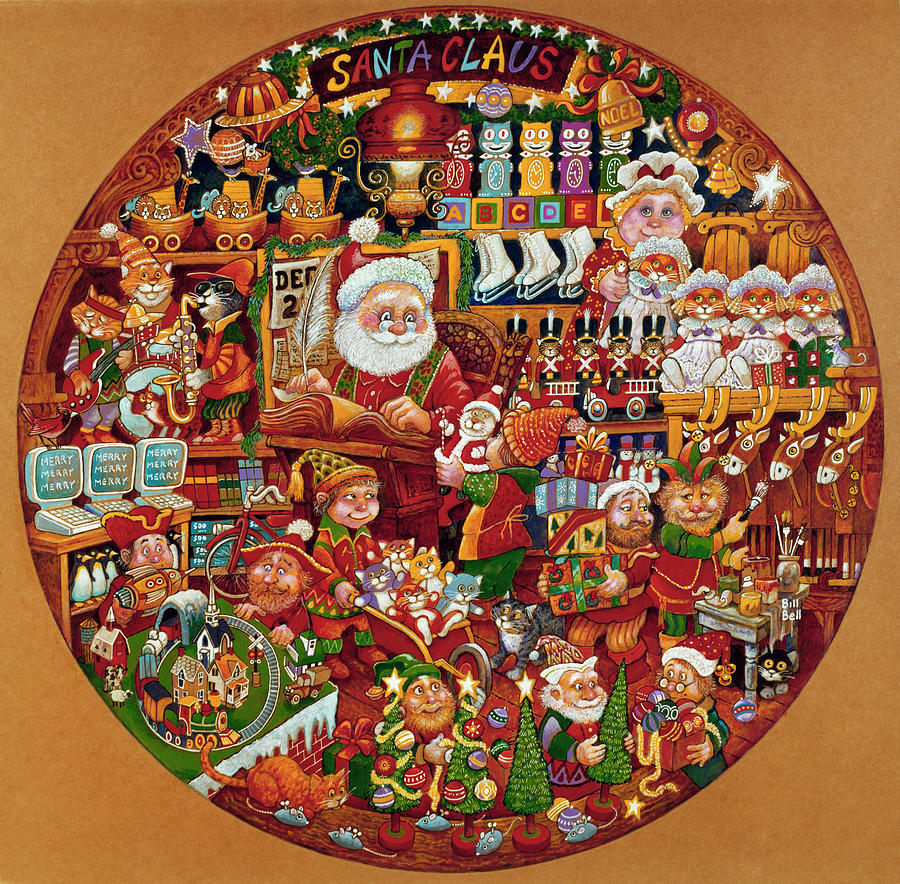 Christmas Painting - Santa Claus Workshop (pc) by Bill Bell