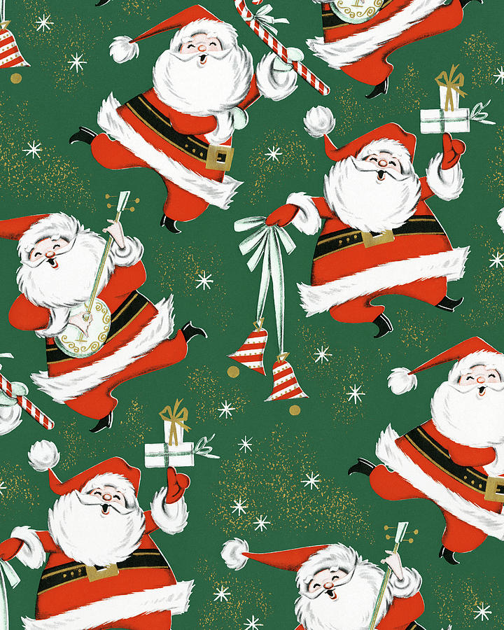 Christmas Drawing - Santa Claus Wrapping Paper by CSA Images