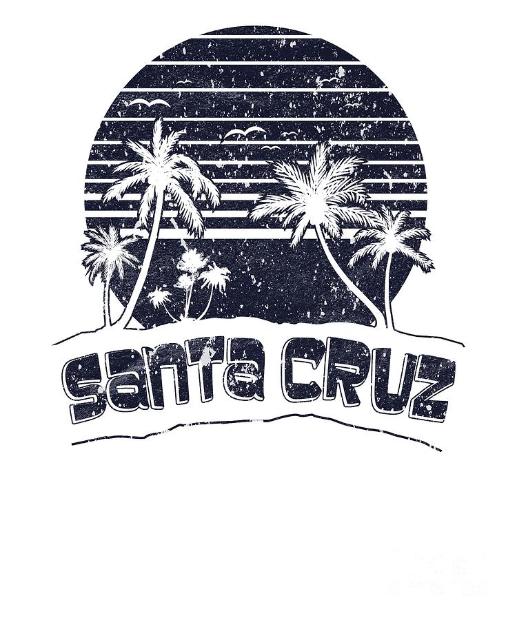 Santa Cruz CA Sunset Beach Vacation Island Vintage Black Digital