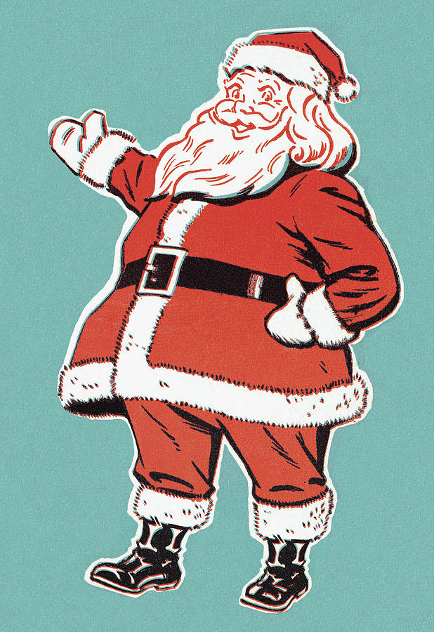 Download Black and White Drawing of Santa Claus Celebrating Christmas PNG  Online - Creative Fabrica