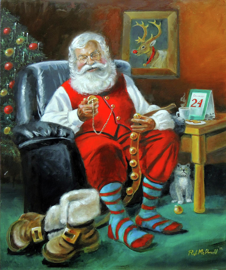 Holiday Painting - Santa In Chair by R.j. Mcdonald