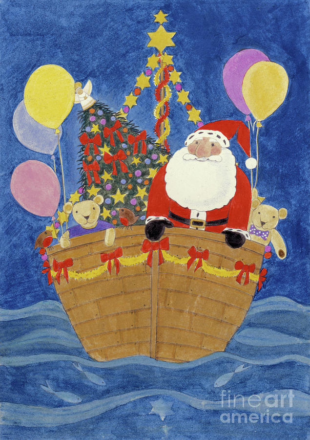 Santa In His Boat Painting by Linda Benton