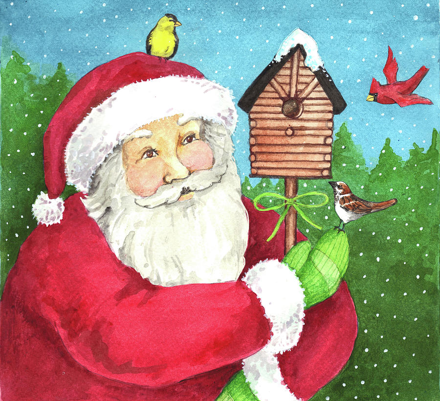 Santa Log Birdhouse Painting by Melinda Hipsher - Fine Art America