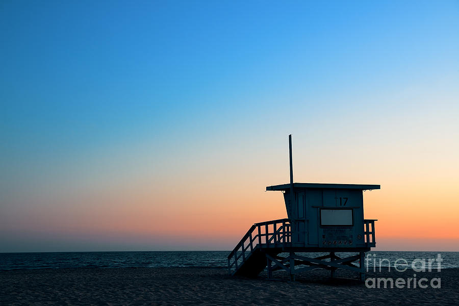 Sunrise Photograph - Santa Monica Beach Safeguard Tower At by Songquan Deng Sunrise Photograph - Santa Monica Beach Safeguard Tower At by Songquan Deng