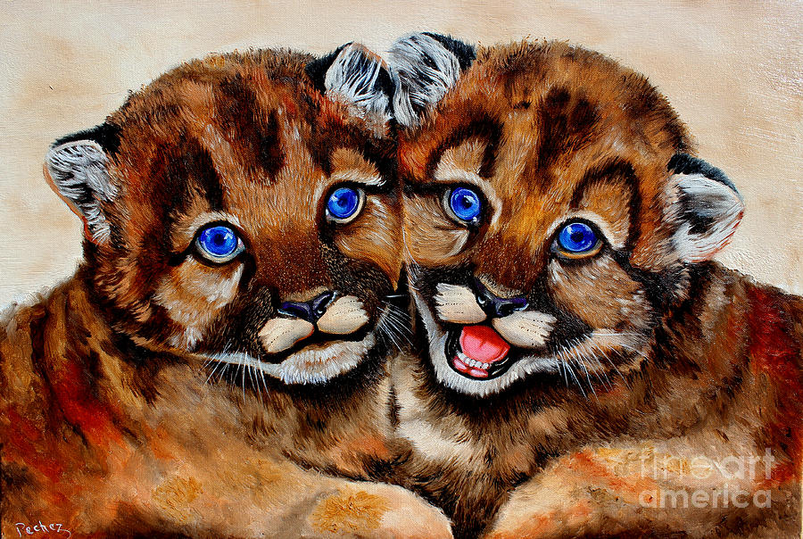 Santa Monica Mountain Lion Cubs Painting by Pechez Sepehri