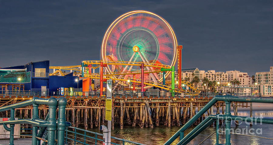 Santa Monica Night Pier Lit Photograph by David Zanzinger